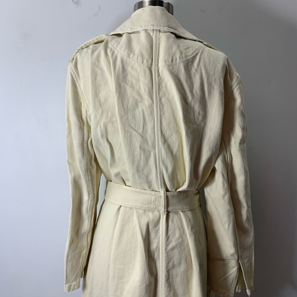 ZARA Cotton Long Trench Coat Belted Cream White size L 8197 734 - Picture 11 of 15